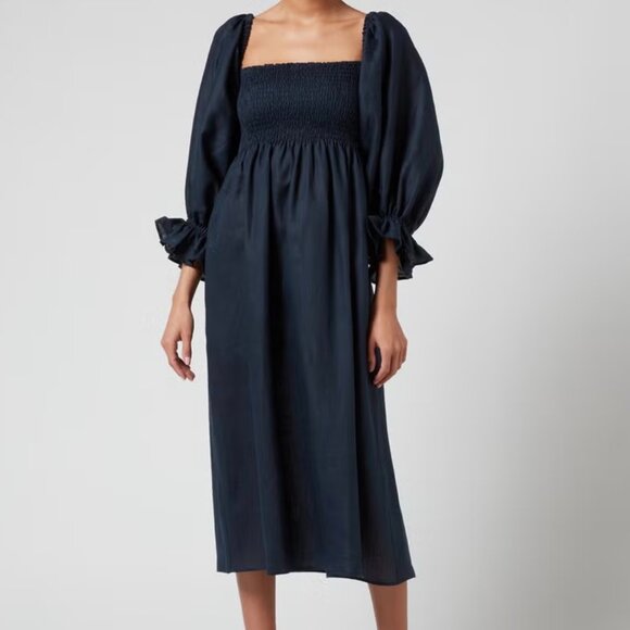 Sleeper Atlanta Linen "Nap" Dress in Navy M - Picture 4 of 6